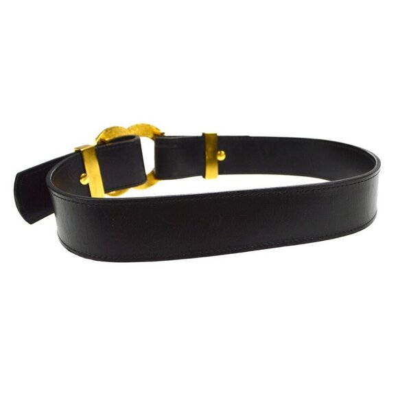 Authentic Chanel Buckle Belt Black Gold Leather 96A main image 9